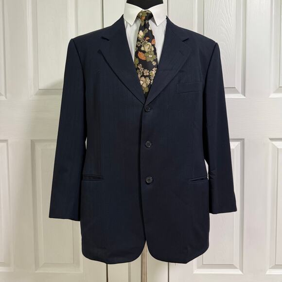 Valentino Uomo Men's Navy 100%Wool Pinstriped Sportscoat Blazer Size 44R - Picture 1 of 13